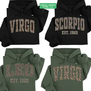 [LEAVE A NOTE OR NOT EST YEAR] Full 12 Minimalist Zodiac Hoodie – Astrology Sign “EST.” Year Hoodie for Men and Women, Taurus,Gemini,Cancer,Leo Minimalist Unisex Sweatshirt, Perfect Horoscope Gift for Zodiac Lovers WOM