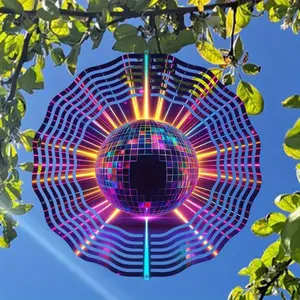 Disco Ball Design Wind Spinner, Classic 3D Wind Spinner, Metal Hanging Decor for Indoor Outdoor Garden Yard Party, Garden Decoration Supplies