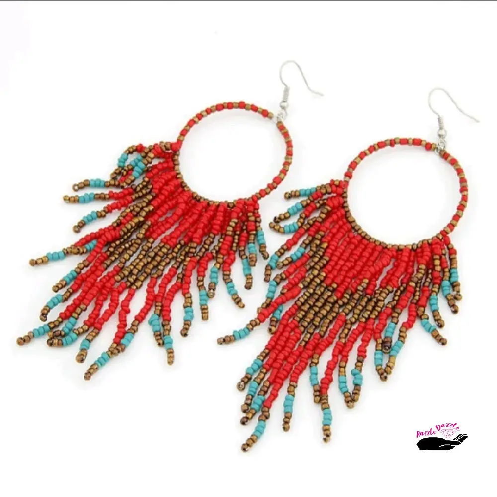Beaded Boho - seed bead tassel earring