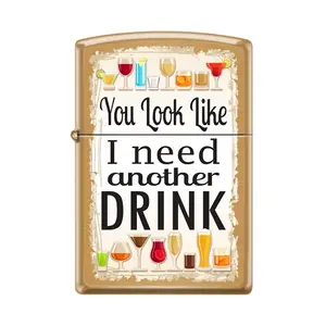 Zippo Lighter - You Look Like I Need Another Drink, Brushed Brass Finish, Humorous Quote, Classic Design, Versatile Accessory