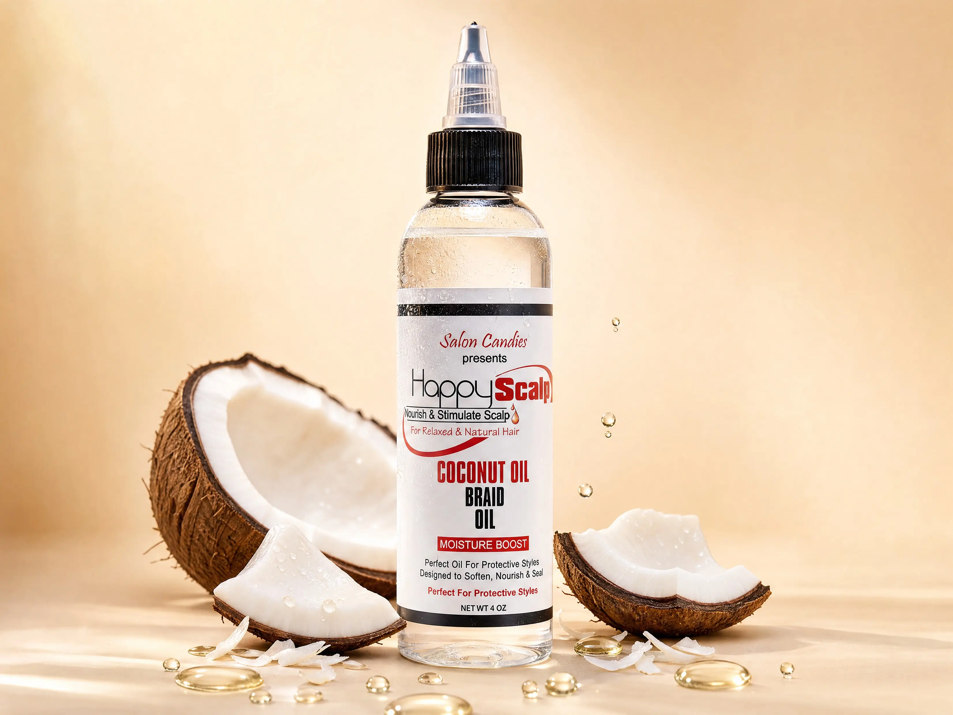 Happy Scalp Coconut Scalp Oil, Organic Haircare Treatment with Multiple Oils for Protective Braids & Moisture Boost