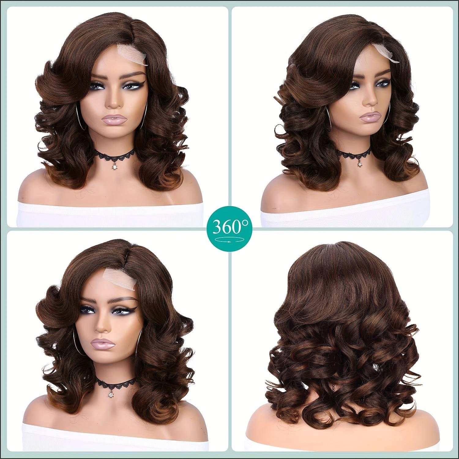 [Elegant Bob Wig] Short Body Wavy Wig Curly Loose Wave Wigs Big Curly Lady Side Part Shoulder Length Wigs Synthetic Elegant Bob Wavy Wig for Women
