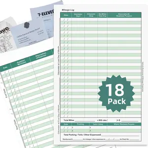 Receipt Organizer Envelopes, 6.5x9.5 Inches, 18-Pack, Green, -in- Expense  with  & Mileage Log for Business Receipts Storage