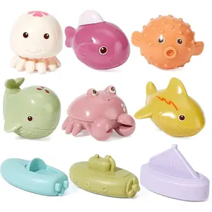 F-TBT04  Bath Toys, 9 Pack | Sealed, No Hole & Mold Free Bath Toys Design | Soft, Squeezable & Float on Water | Safe & Non-Toxic Easy-Grip Baby & Toddler Bath Toy Set | Baby Pool Toys