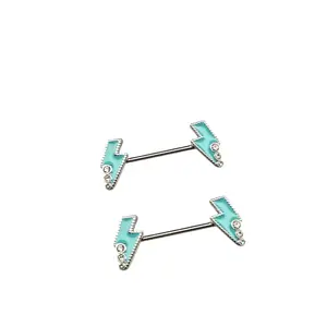 Lightning Bolt Nipple Piercings Pair - Silver with Blue