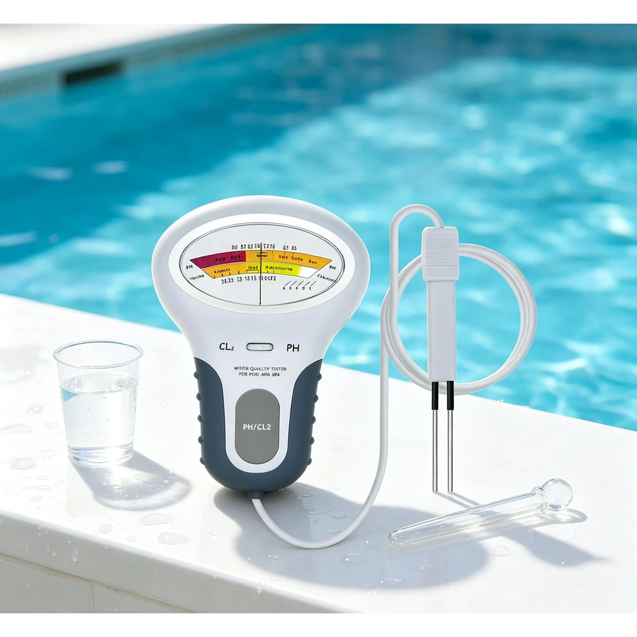 PC-102 Digital pH & CL2 Chlorine Tester with Probe, Accurate Water Quality Monitor for Swimming Pools, Spas & Hot Tubs, Large Screen, Keep Pool Water Balanced & Protect Your Family’s Skin