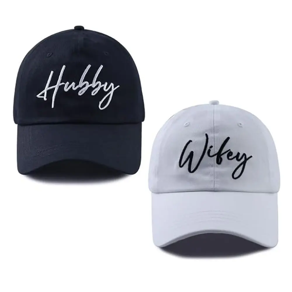 Couples Matching Embroidered Cotton Baseball Caps - Black Cap Baseball, Custom Hats with Adjustable Fit, Clothes-Compatible, Ideal for Engagement & Wedding Outfits, Embroidery Cap