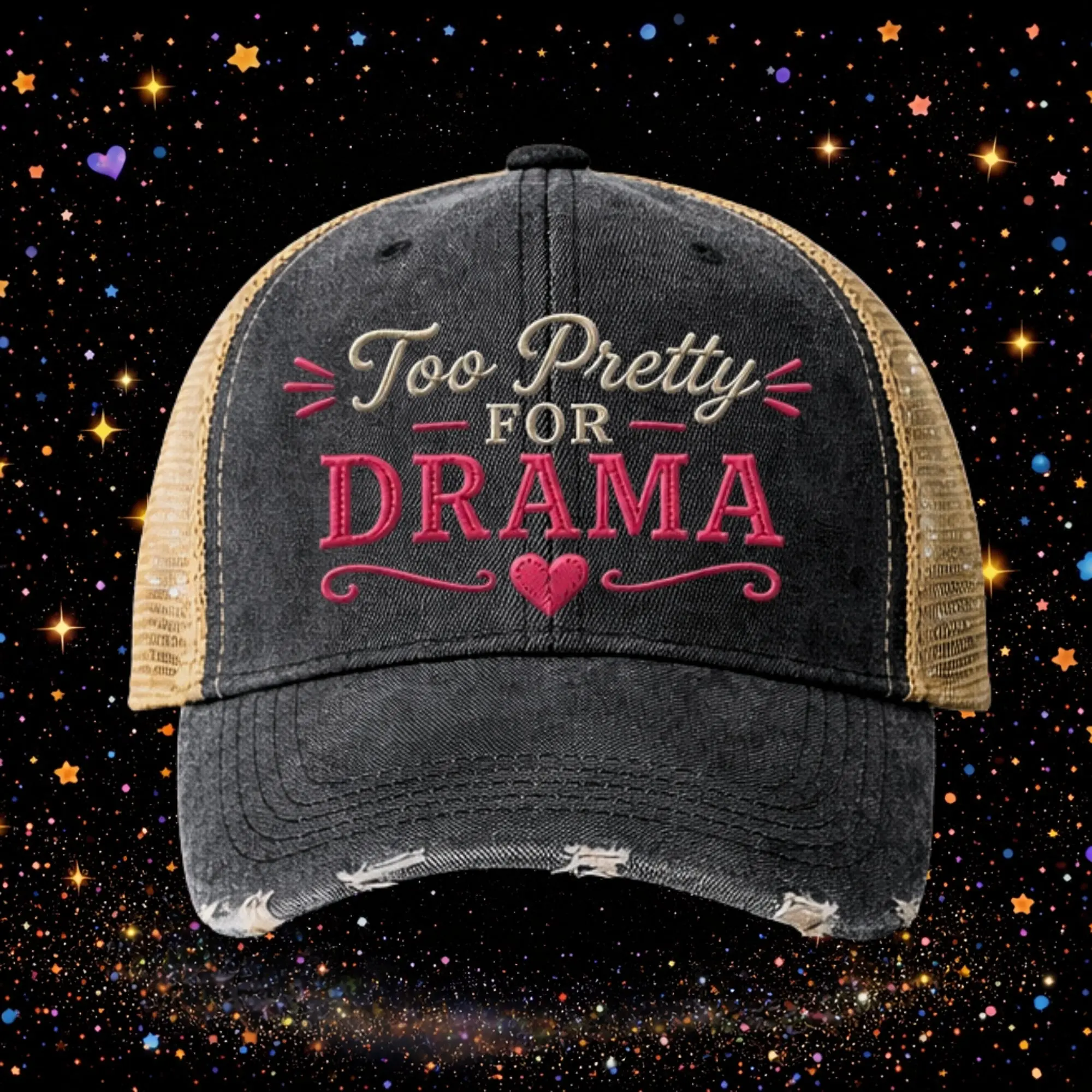 Too Pretty For Drama | Embroidered Trucker Hat | Snapback Cap | Sarcastic