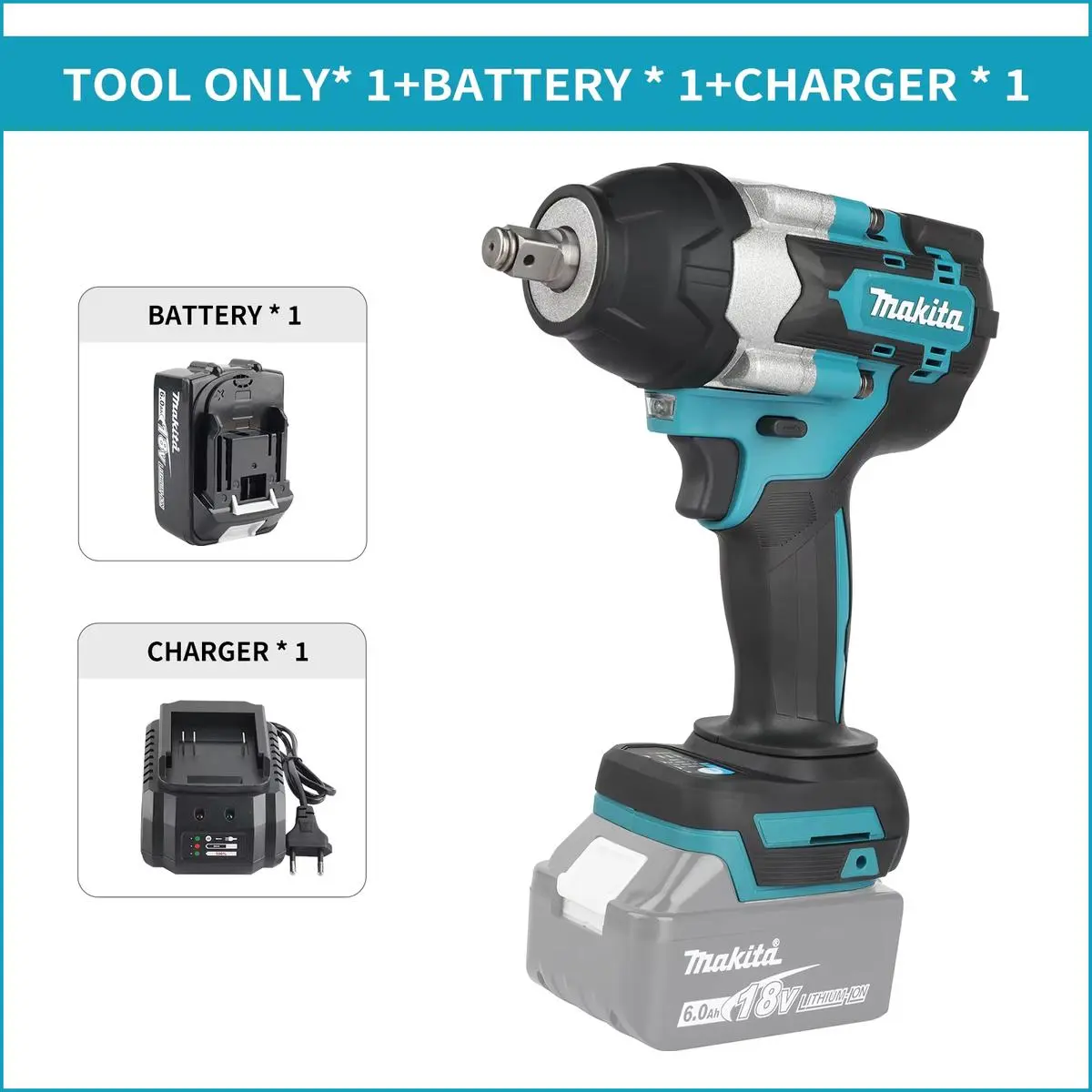 Makita DTW700 18V Brushless Cordless Lithium Battery Impact Wrench - 1000Nm Rechargeable High Torque, 1/2in Drive, Durable Inner Structure, LED Display, Power Impact Wrenches for Automobile Maintenance