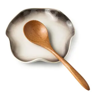 Ceramic Spoon Holder for Stove Top, Cute Coffee Spoon Rest with Ruffled Edge for Coffee Bar, Cooking Stove Spoon Holder for Multiple Utensils, Modern Kitchen Decor Housewarming Christmas
