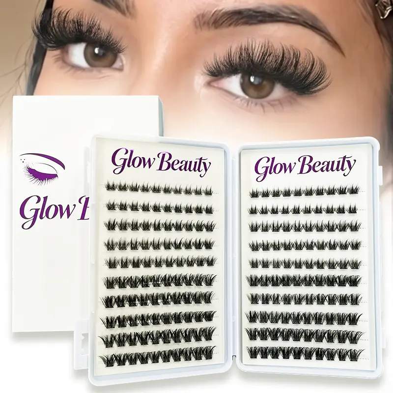 Glue-free Volume Lifted Eye Lash Clusters 240PCS | Soft Dramatic Cat-Eye Press-On Lash Extensions Easy for Beginners | Waterproof Long-Lasting Reusable Cluster Lashes