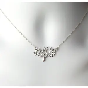 Dainty Tree Necklace - Silver Tree Necklace - Sterling Silver Suspended Tree Necklace, Sterling Silver Necklace, grey, silver, white