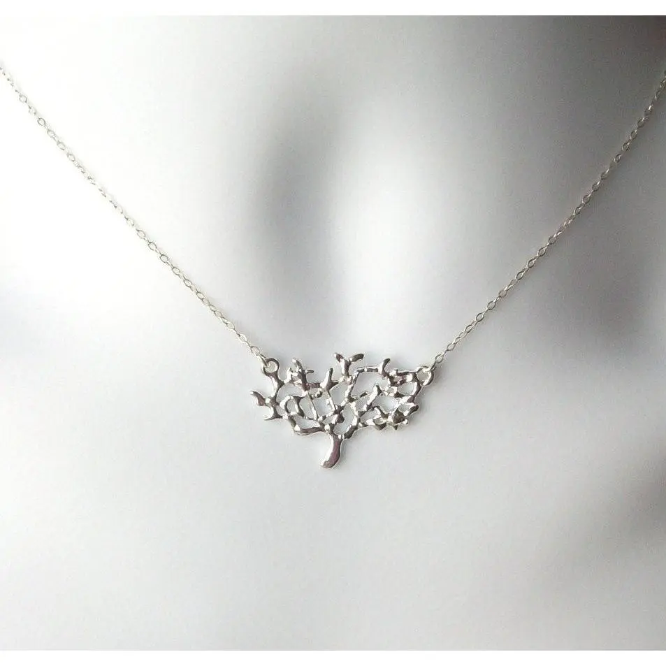 Dainty Tree Necklace - Silver Tree Necklace - Sterling Silver Suspended Tree Necklace, Sterling Silver Necklace, grey, silver, white