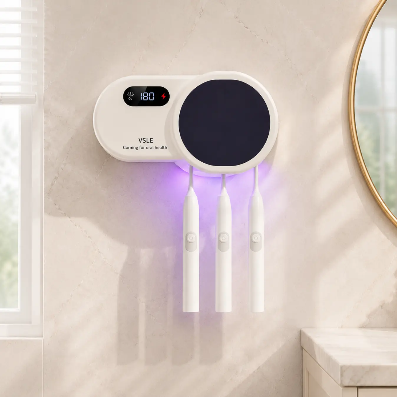 3-in-1 ABS Toothbrush Holder Bathroom Accessory - Multifunctional UV Sterilizer & Dryer, Toothbrush Protector, Low-Noise High-Speed, Germ & Odor Elimination, Family Oral Health Solution, Space-Saving