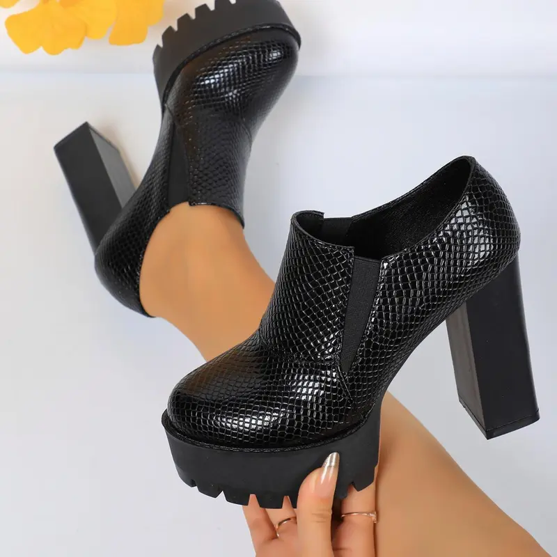 Women's Fashionable PU Solid Color Ankle Boots, Casual Comfortable Platform Heel Boots for Daily Wear, Female All-match Trend Shoes for Valentine's Day, High Heeled Booties, Platform Chunky Boots, Thick Heeled Boots, Trendy Boots