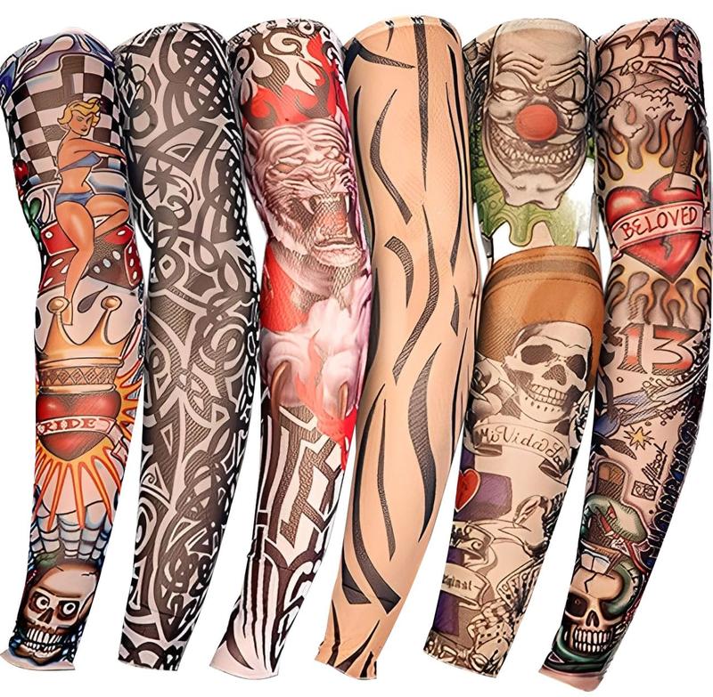 Tattoo Sleeves for Men 6Pcs Arm Sleeves Fake Tattoos Sun Protection Covers Temporary Tattoos for Halloween Unisex Stretchable Comfortable