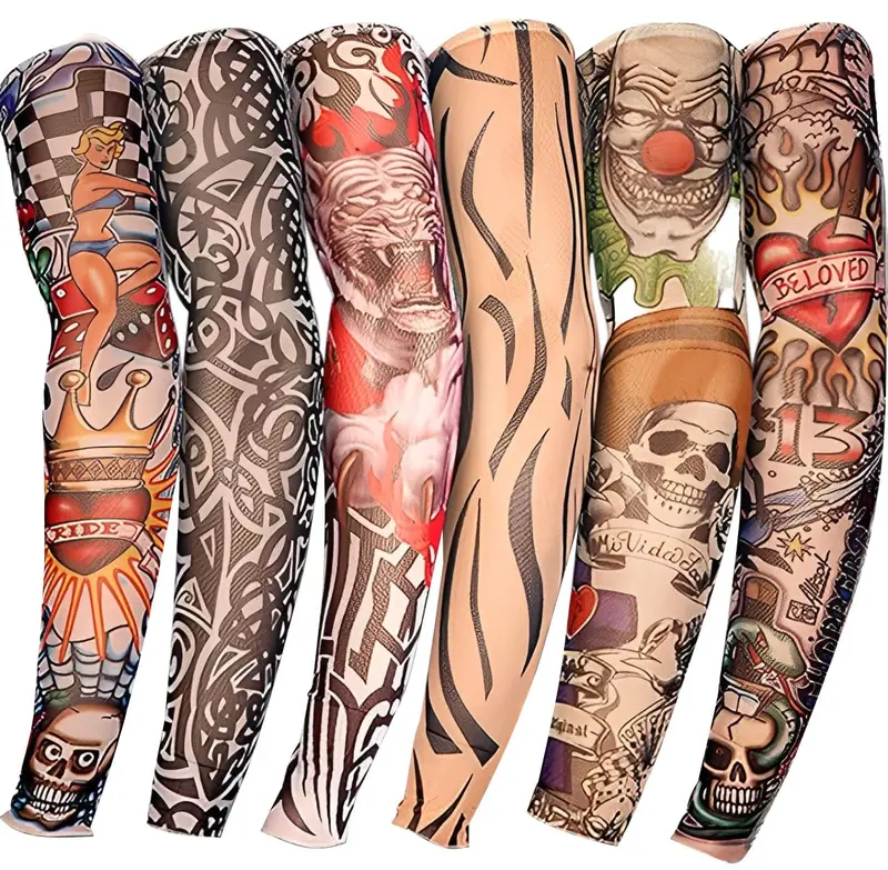 Tattoo Sleeves for Men 6Pcs Arm Sleeves Fake Tattoos Sun Protection Covers Temporary Tattoos for Halloween Unisex Stretchable Comfortable