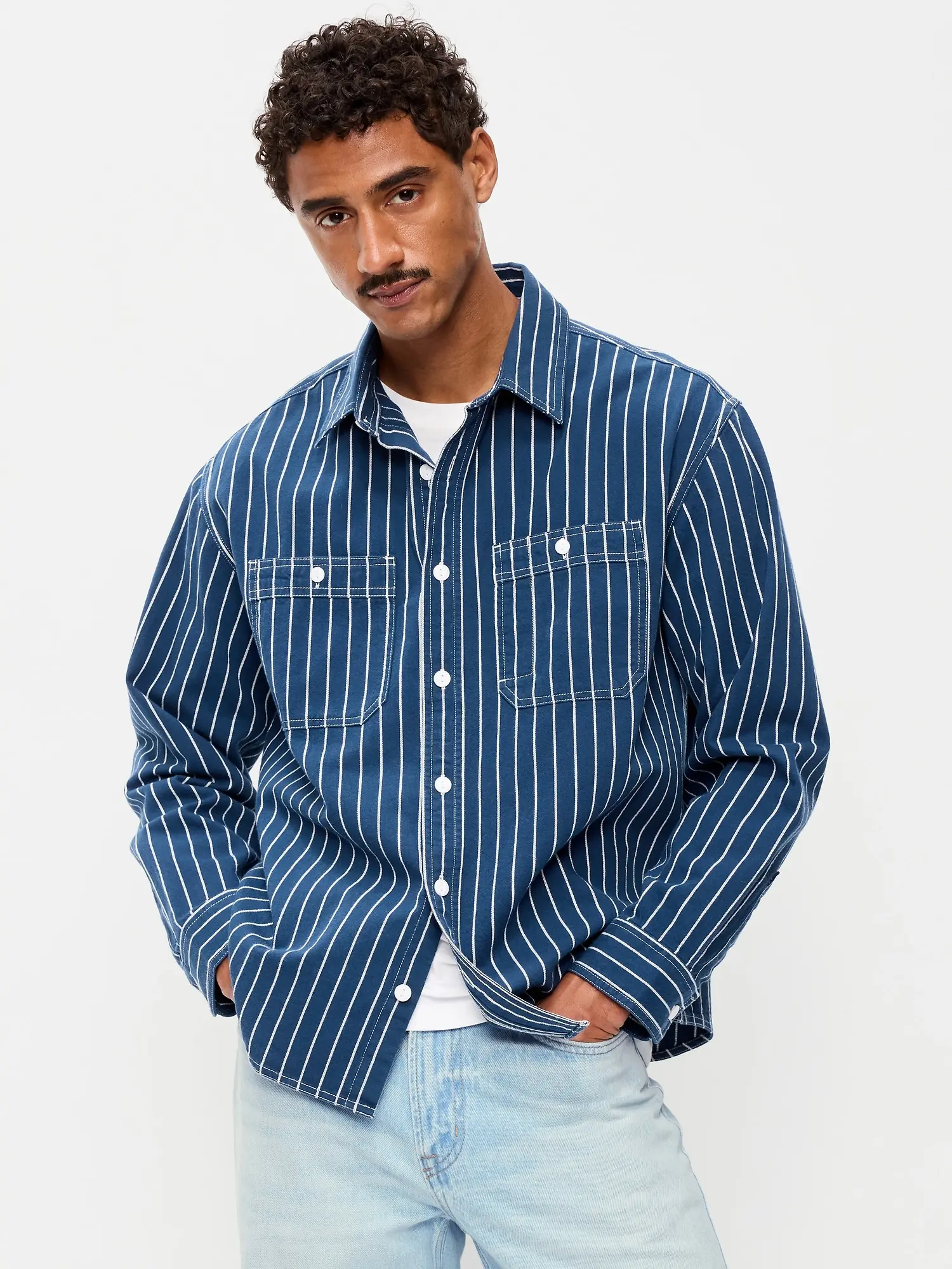 Old Navy Men's Loose Fit Striped Workwear Shirt Old Navy Men's Loose Fit Striped Workwear Shirt