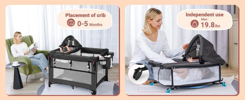 Dripex Baby Bassinet Bedside Sleeper, Adjustable Height, Includes Mattress Sheet, Portable Playpen Travel Bed with Storage Foldable Crib for Newborns Infants Folding Cot