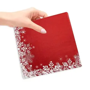 20pcs 33cm 2Ply Christmas Red Snowflake Paper Napkins Christmas Decoration Supplies Ice Festival Party Printed Napkins