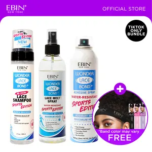 EBIN Sports Edition Adhesive Spray + Melt Spray + Lace Shampoo Bundle With FREE Melting Band | Maximum Hold, Water Resistant, Rosemary Mint