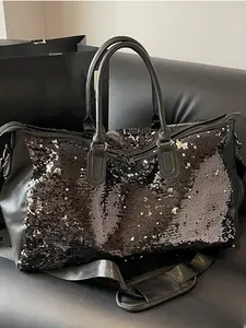 Fashionable diamond pattern classic black versatile bag, trendy niche design handbag, embossed leather handbag, practical and fashionable luggage bag, casual versatile travel storage short-distance travel bag, Handheld Bag