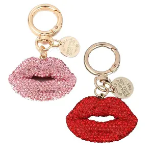 Sparkly Pink, Red & Silver Rhinestone Lips Keychain, Bling Diamond Lip Bag Charm for Women Girls - Cute Accessory Gift for Bags, Car Keys, Phone Straps, Mother's Day, Birthday & Friend Gathering