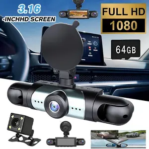 Full View Car Dashcam System, 360° 4 Channel Dash Cam with Front Rear Left Right Camera, 4K Recording, Night Vision, 64GB SD Card, G-Sensor, Loop Recording & Crash Lock