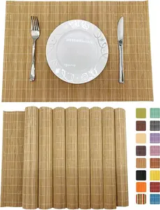 Set of 8 Pcs Bamboo Placemats Sushi Rolling Mat Japanese Style Natural Anti-Slip, Washable Heat-Resistant Table Mats for Dining Room and Kitchen(Brown)