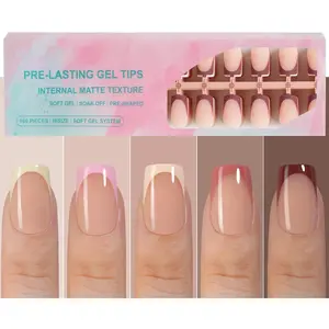 French Gel Nail Tips, 16 Sizes French Tip Press on Nails Short Square, No Need to File Tips Pre-lasting, Fake Nails for Nail Art DIY ,Valentine's gift