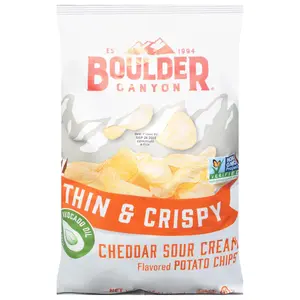 Boulder Canyon Thin & Crispy Cheddar Sour Cream Potato Chips - Tangy Flavor, Crunchy Snack, 6 oz