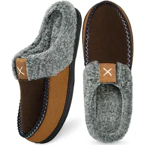 Mens Slippers Moccasins Memory Foam Fuzzy Slippers for Men Wool-Like Plush Fleece Lined House Shoes Indoor Outdoor Anti-Skid Rubber Sole Home Bedroom