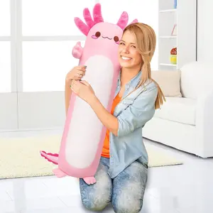 35.4inch Cute Axolotl Stuffed Animal Plush Pillow, Soft Kawaii Cat face Newt Plush Toy Body Pillow Gifts (Pink Salamander)