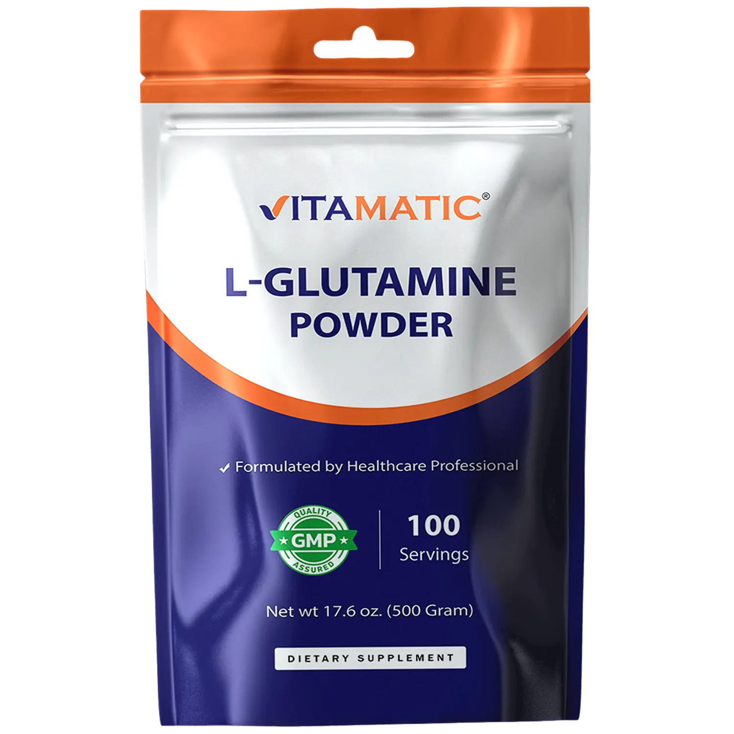 Vitamatic L-Glutamine Powder Amino Acid Supplement - 5000 mg per Serving, Unflavored, Non-GMO, GMP Quality, 500g Daily Dietary & Nutrition Supplement for Active Lifestyle Support, Daily Dietary Supplement