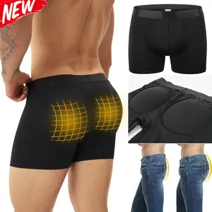 Men's Padded Underwear, Trunks with Removable Butt Enhancing Pads More Volume Instantly, Short Inseam,Detachable Pads Boxer Shorts