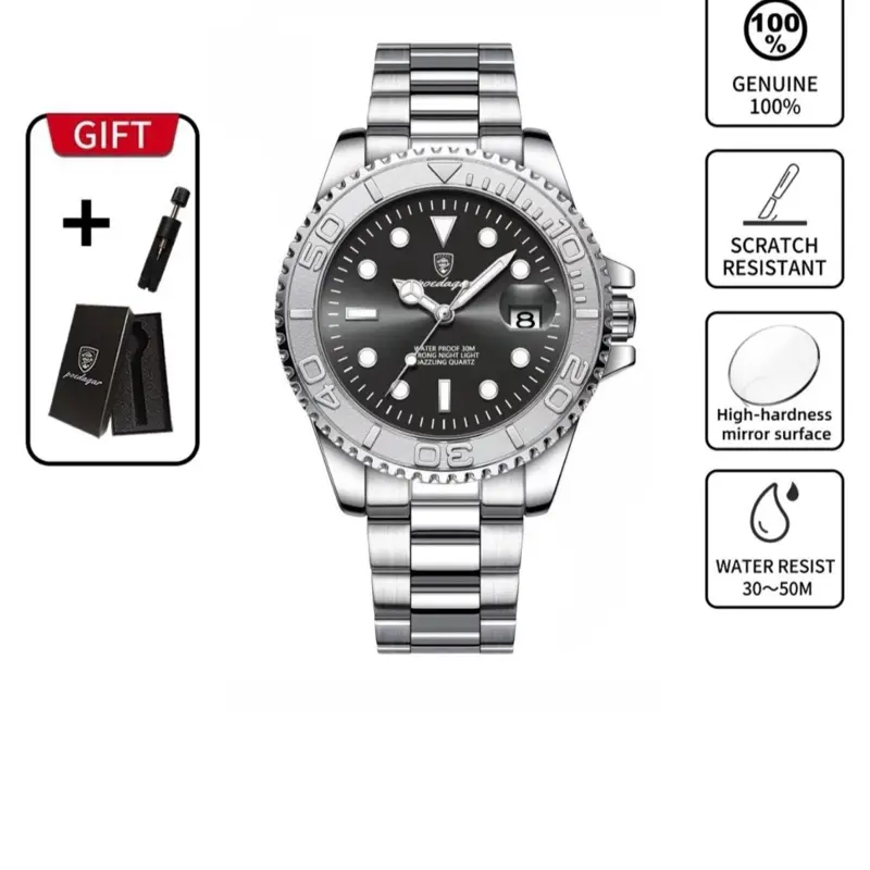 Men's Quartz Wrist Watch, Stainless Steel Strap, Round Dial, Luminous Hands - Fashion Accessory for Daily Wear
