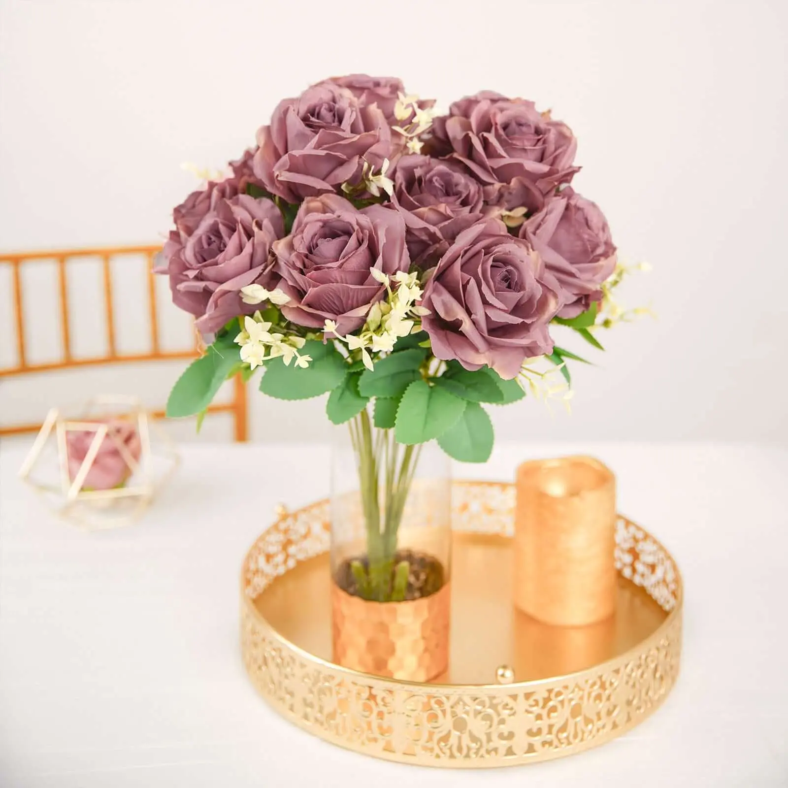2 Pack 18" Dusty Rose Artificial Silk Rose Bouquets, Real Touch Floral Arrangements