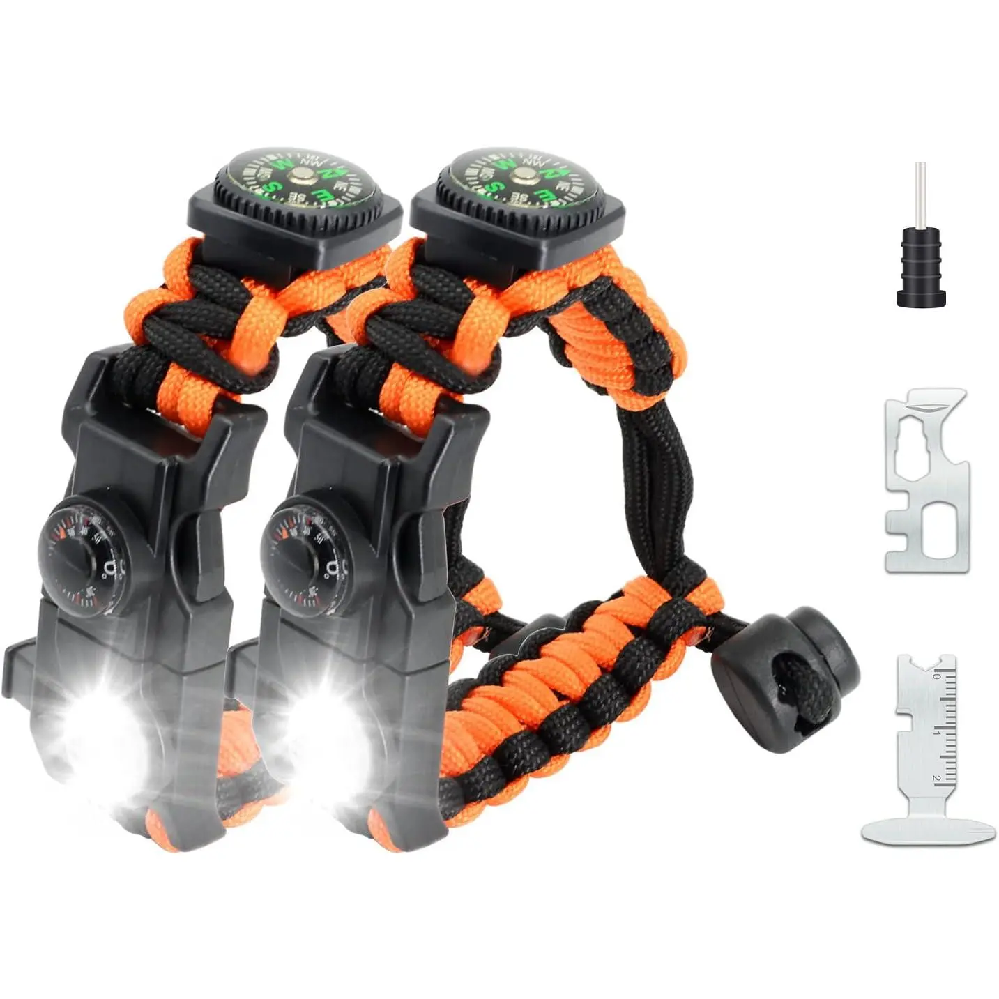 Sports 20 in 1 Survival Paracord Bracelet Adjustable Gear Kit with SOS LED Light, Fire Starter, Bigger Compass, Survival Whistle, Perfect for Camping, Hiking, Fishing