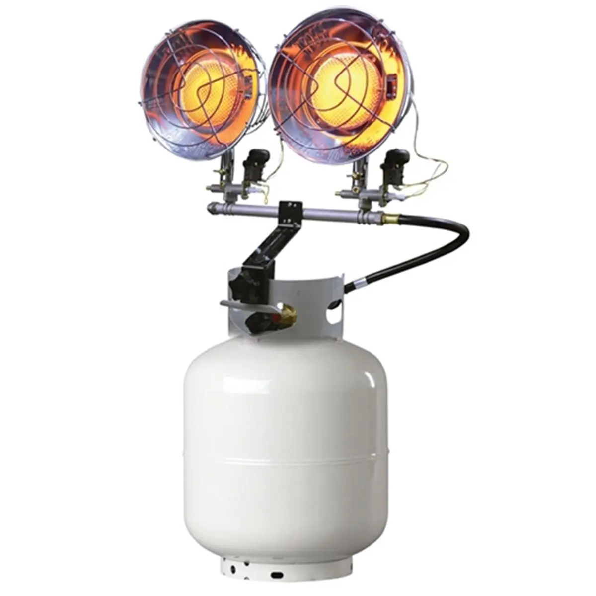 Enerco Double Burner Tank Top Propane Heater, Polished Chrome Finish, Hi-Med-Low Regulator with 2 Tip-Over Safety Shut-Offs for Outdoor Heating, Two Tip-Over Safety Shut-Offs