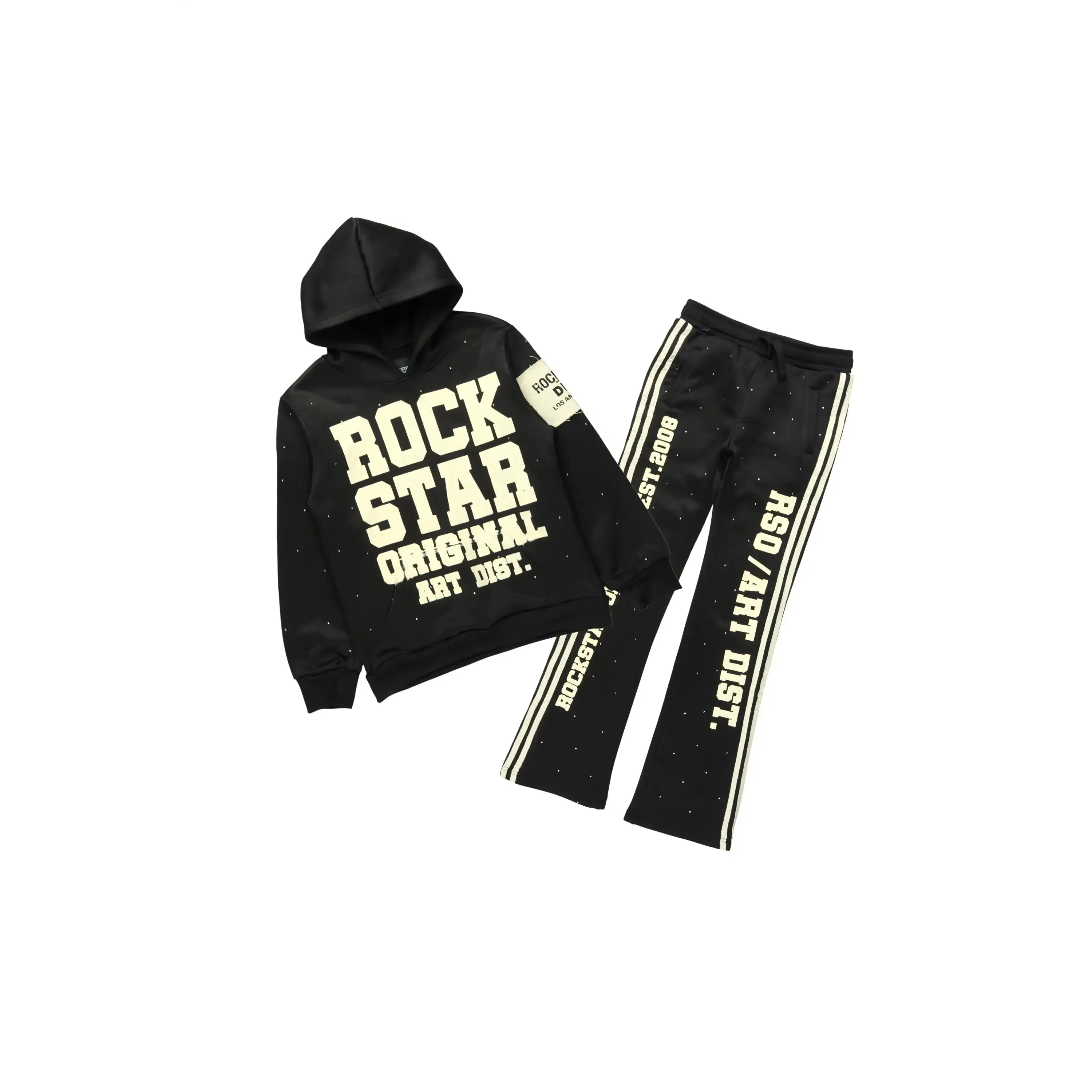 Boys Yulian Black Hoodie Stacked Track Pant Set Boys Yulian Black Hoodie Stacked Track Pant Set