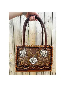 Hand Tooled Leather Tote - 100% Genuine Leather Floral Patterns Handcrafted in Atoyac Jalisco