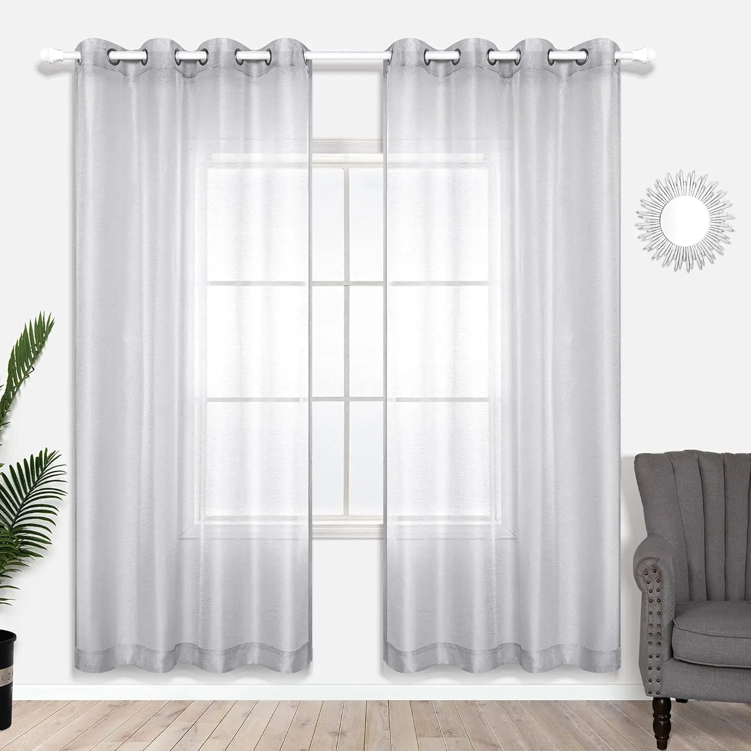 KOUFALL 2 Panel Sets Silver Sheer Curtains with Grommet for Living Room Luxury Elegant Light Greyish Silver Curtains for Bedroom Party Backdrop 52 X 84 Inch Length KOUFALL TEXTILE