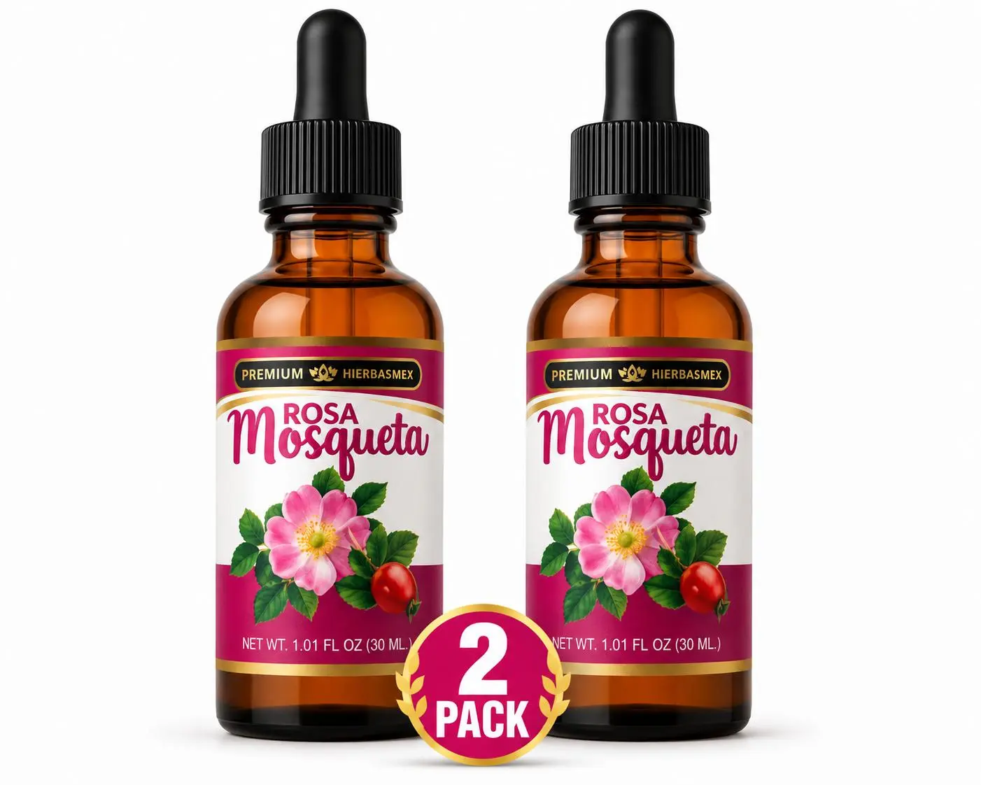2 Pack Rose Body Oil Aceite Rosa Mosqueta Premium Natural 30 ML. Massage Oil Masaje