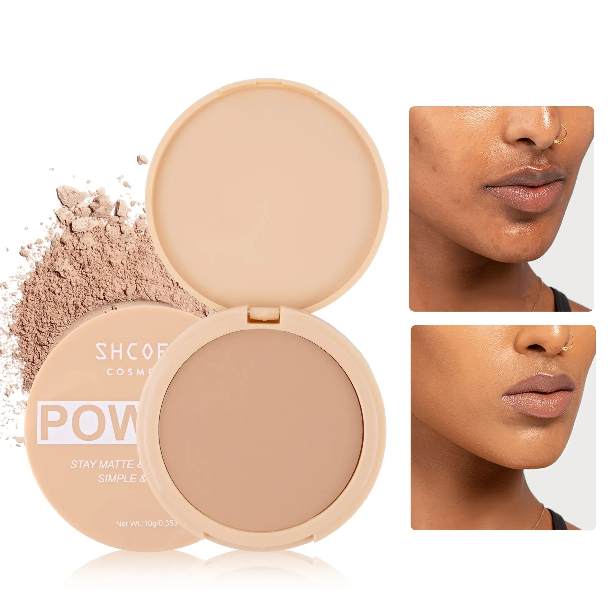One-Second Skin Smoothing Oil-Control Matte Face Pressed Powder Cake, Lightweight Setting Finishing Powder, Waterproof Sweatproof Long-Lasting Makeup, Invisible Pores, Portable Touch-Up