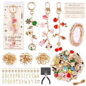 285 Pcs Keychain Making Kit, Bag Charm Kit with 92 Charms, 22 Keychain Clips, Key Ring Jewelry Plier, Extender Chain, Letter Beads for DIY Crafting and Jewelry Making
