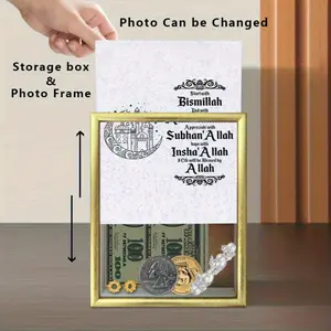 1 pc Wooden Money Box,  2D Flat, Coin Storage Rack, Accessory Storage Box, Photo Frame, Money Box, Wooden Savings Box, Room Decor, Desktop Decoration, Suitable for Display on Dressing Tables, Romantic Gifts, or Prayer Tables.