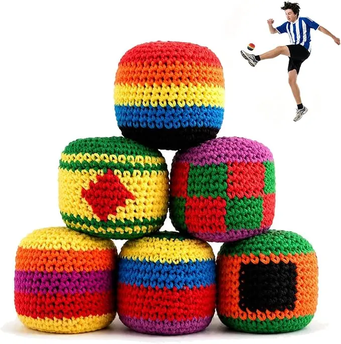2026 New Upgraded Bright Unisex Lightweight Crochet Hacky Sacks 6-Pack (Multiple Packs Option), Multicolor Geometric Design, Stocking Stuffers for Teens, Ideal for Birthday Party Prizes, Boost Coordination & Agility, Casual Outdoor Fun