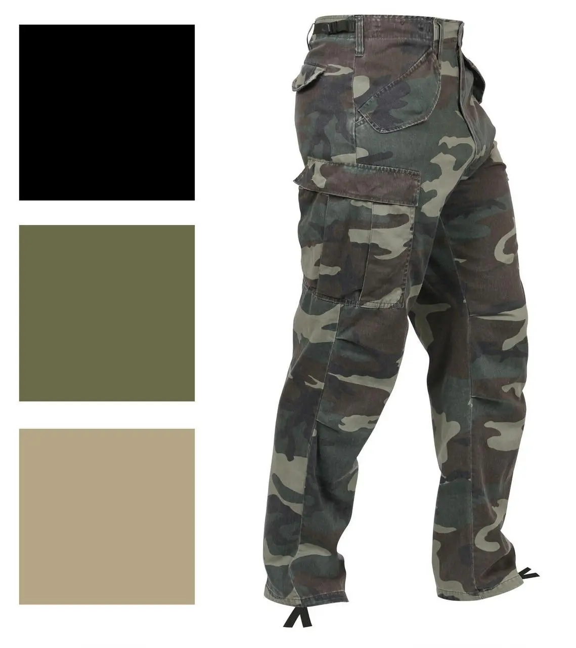 Men's Tactical Vintage M-65 Field Cargo Pants - BDU Combat Army Fatigues with Zipper, Camo Fabric, Suspender Compatibility, Pleated Design, Distressed, Cotton, Menswear, Pockets, Trouser