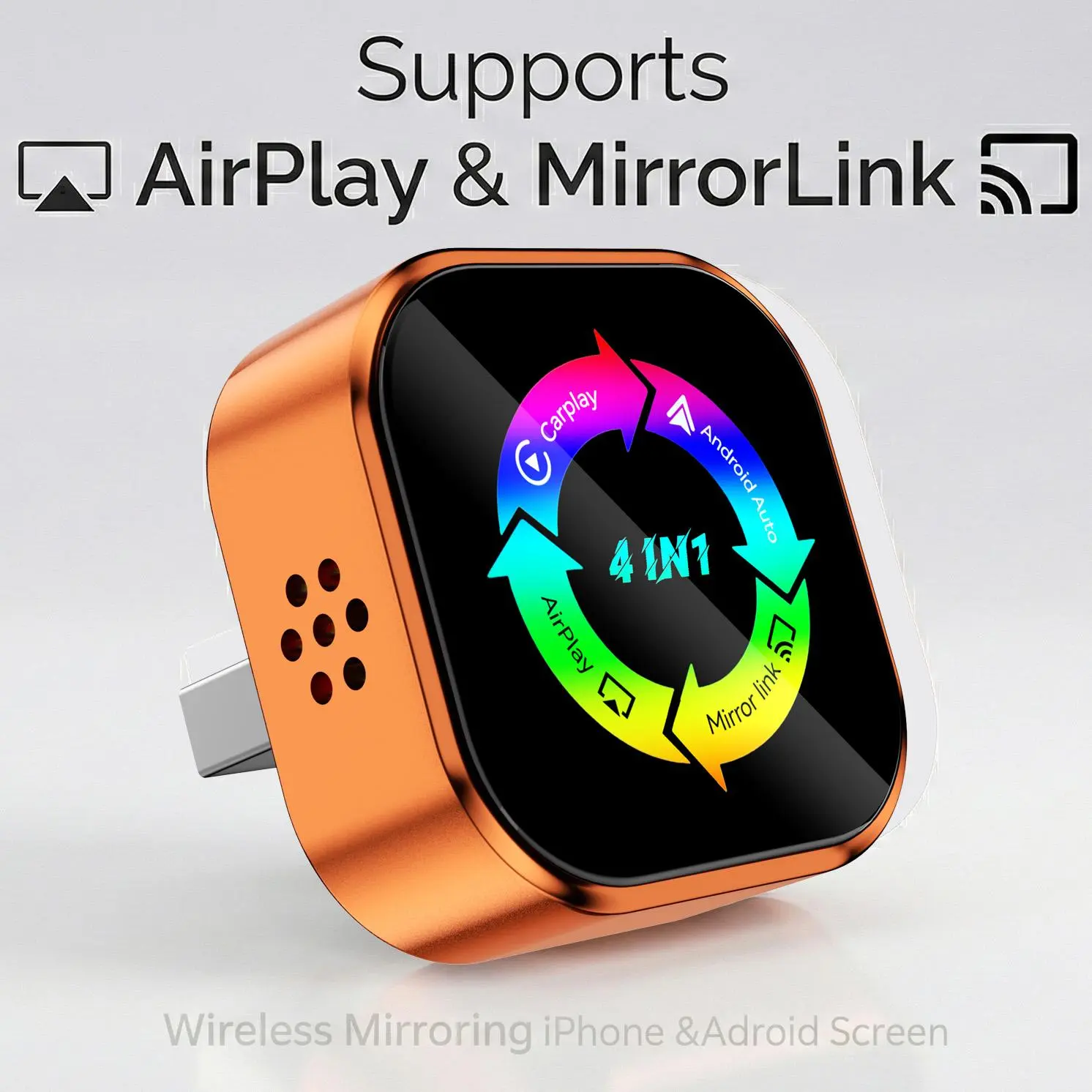 2026 New 4-in-1 CarPlay Wireless Adapter - iPhone/Android Compatible | Fast Connection, Hands-Free Calling, AirPlay, Mirror Link, Netflix, Youtube type-c adapter