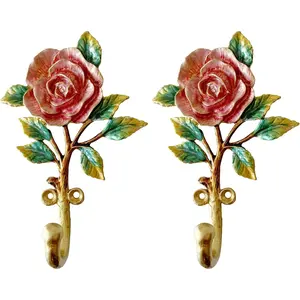 Flower Shaped Decorative Wall Hooks Rack Hangers for Hanging Clothes Coats Towels  Hats, 2 Pack Antique Metal Mounted Wall Hook